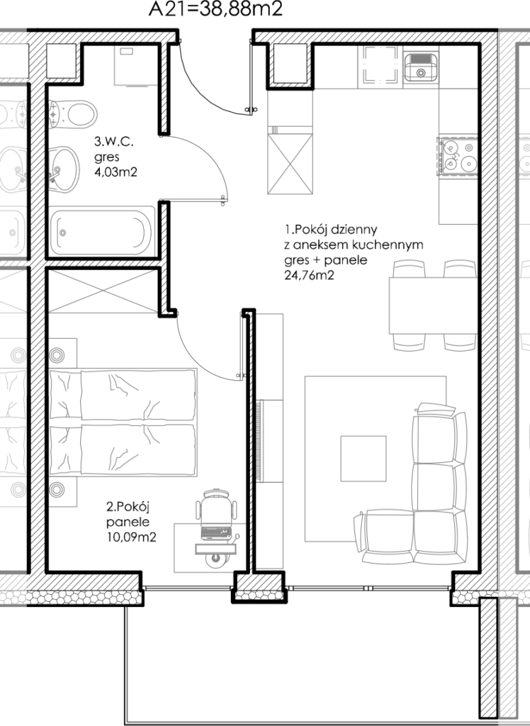 Osiedle Lniane – Segment A – Piętro I – Mieszkanie A-21