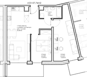 Osiedle Lniane – Segment A – Piętro I – Mieszkanie A-22