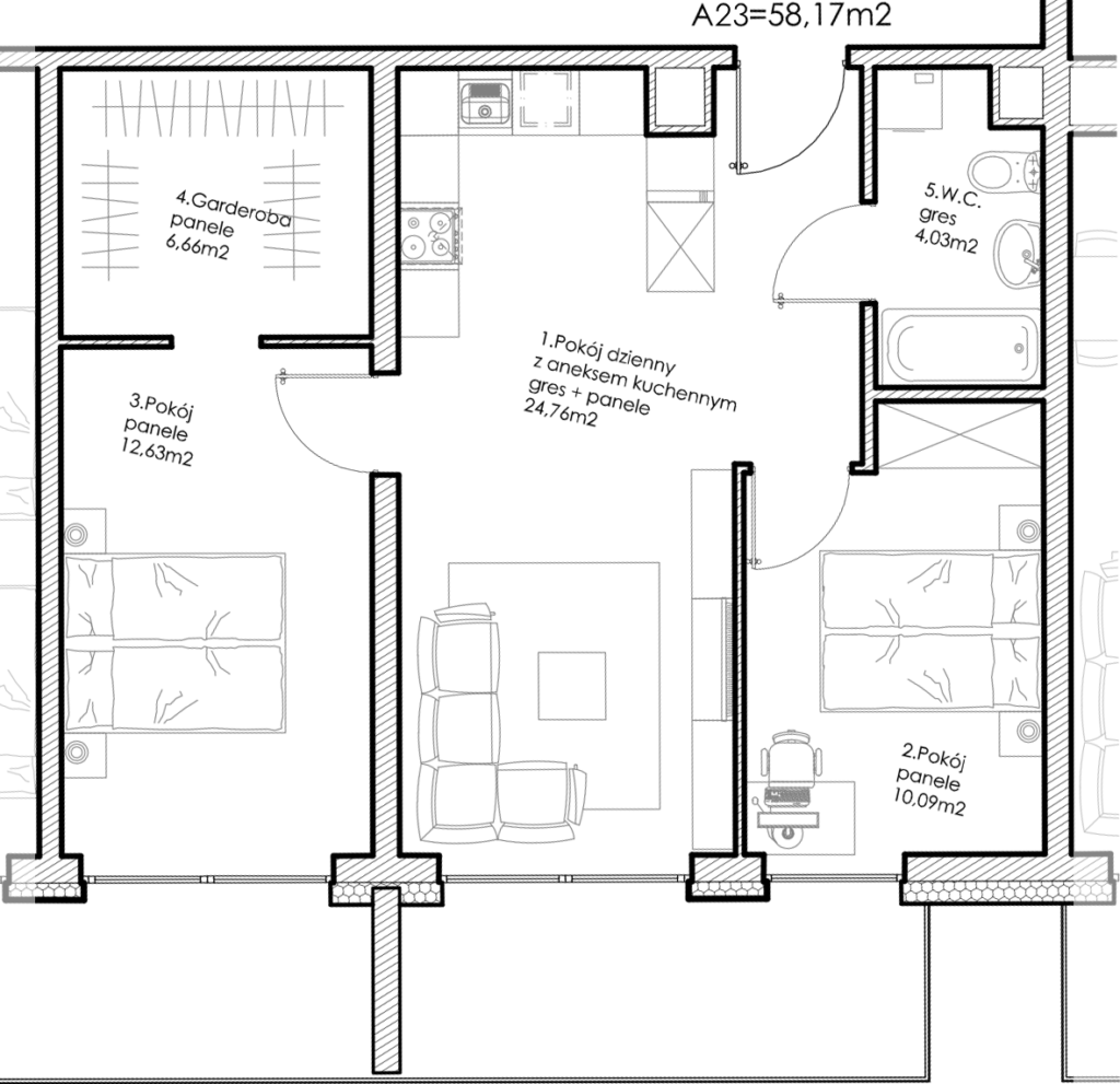 Osiedle Lniane – Segment A – Piętro I – Mieszkanie A-23