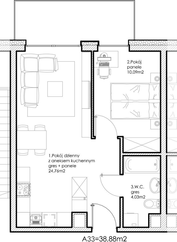 Osiedle Lniane – Segment A – Piętro I – Mieszkanie A-33