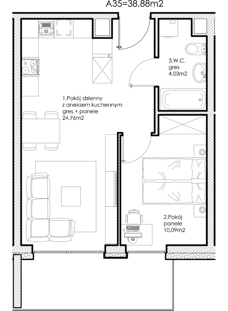 Osiedle Lniane – Segment A – Piętro II – Mieszkanie A-35